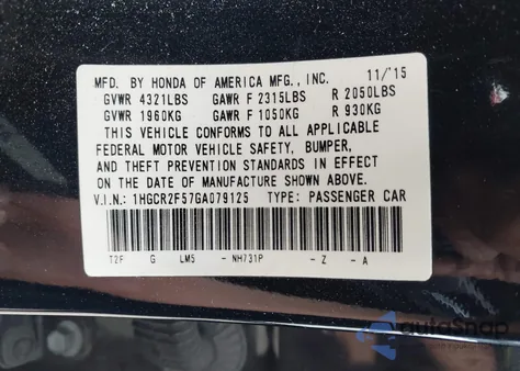 2016 Honda Accord Sport from USA, damaged, VIN 1HGCR2F57GA079125